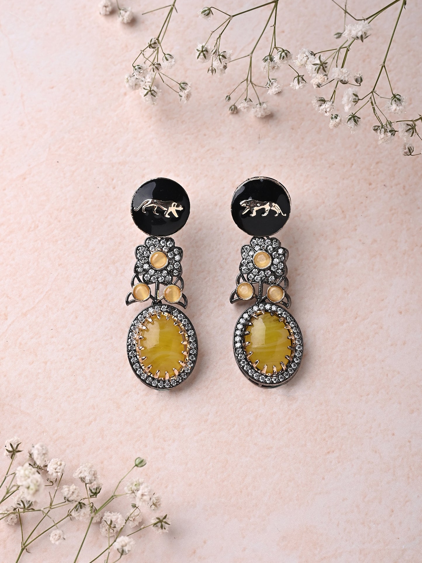 Iconique yellow Stone Designer Zirconia Earrings