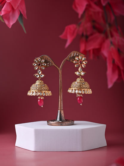 Polki And Gold Carving Jhumka