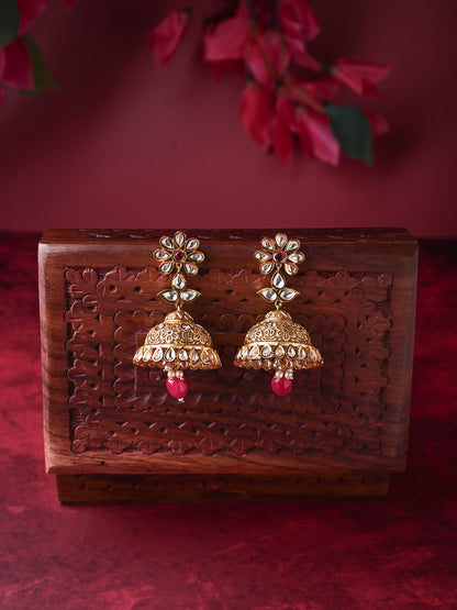 Polki And Gold Carving Jhumka