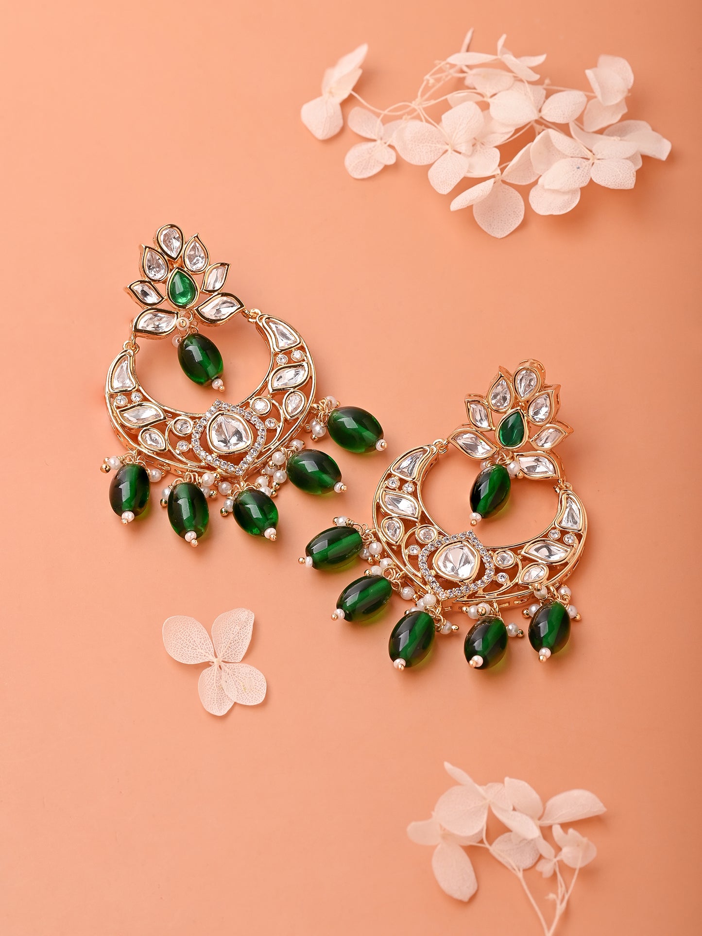 Emerald And Polki Chandbali