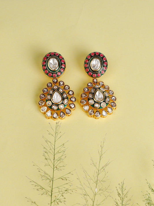 Traditional Polki Earrings With A Touch Of Ruby