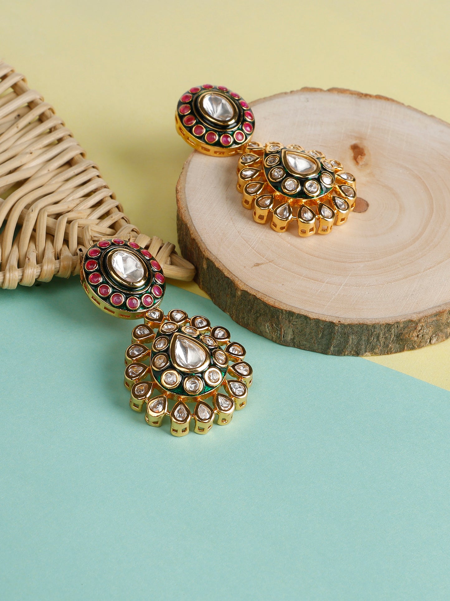 Traditional Polki Earrings With A Touch Of Ruby