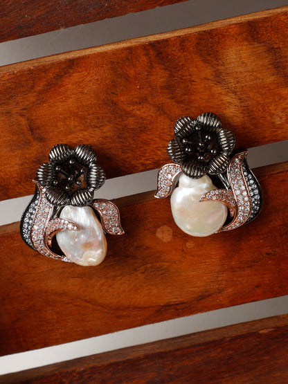 Oxidised Oyster Pearl Earrings