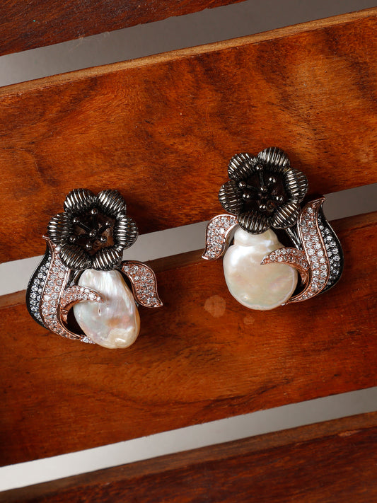 Oxidised Oyster Pearl Earrings