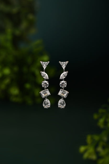 Elegant Multi Shape Swarovski Danglers Full Rhodium Finish