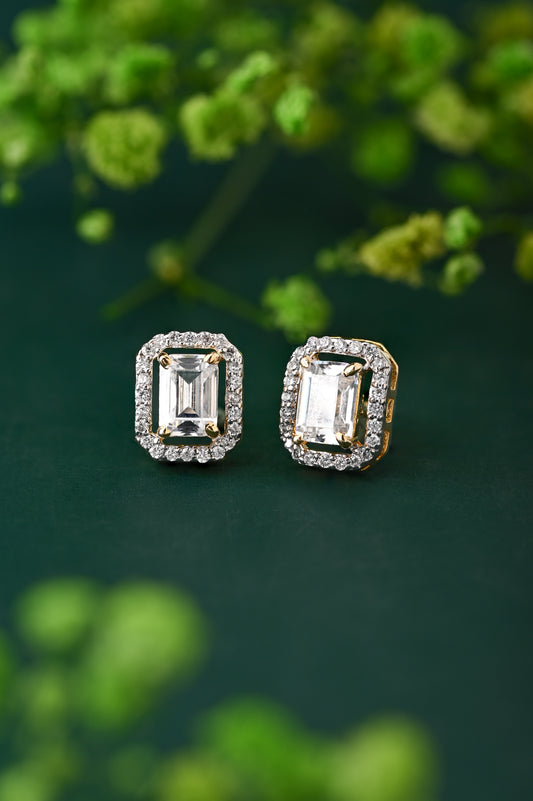 Swarovski Emerald Cut with a jacket Daily Wear Studs